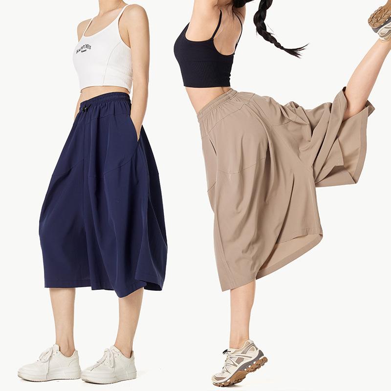 スカート レディース アウトドア ワークパンツ 七分丈 接触冷感 速乾性 スポーツ ズボン キュロット ワイドレッグ ゆったり 高見え アンコラレッド 藏青色 カーキ色