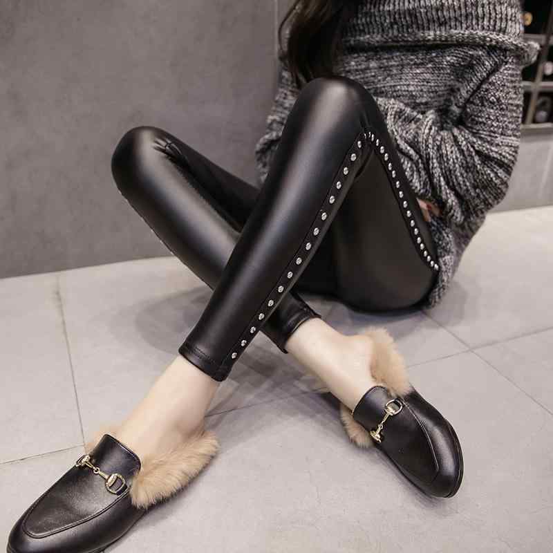 レギンス レディース PUレザー スキニーパンツ 裏起毛 ストレッチ ロングパンツ 伸縮性 無地 黒
