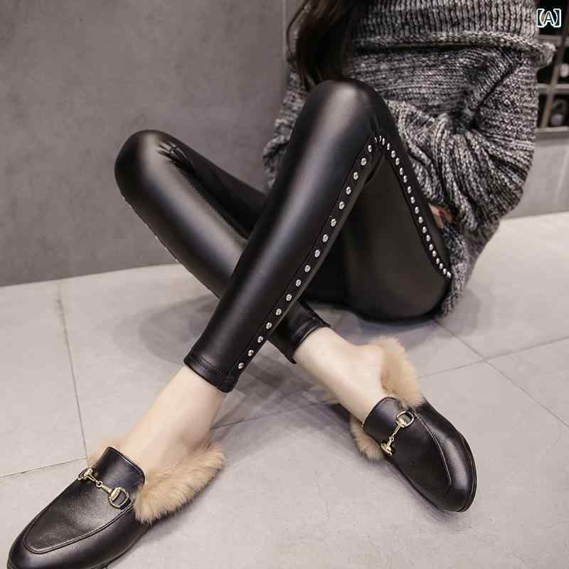 レギンス レディース PUレザー スキニーパンツ 裏起毛 ストレッチ ロングパンツ 伸縮性 無地 黒