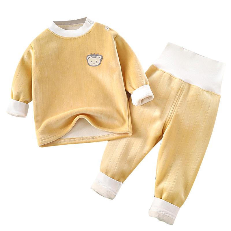 Top & Bottom Sets - 子供用パジャマ 上下セット ベビー服 厚手 秋冬 長袖 トップス ズボン 起毛 暖かい 部屋着 ピンク イエロー ブルー
