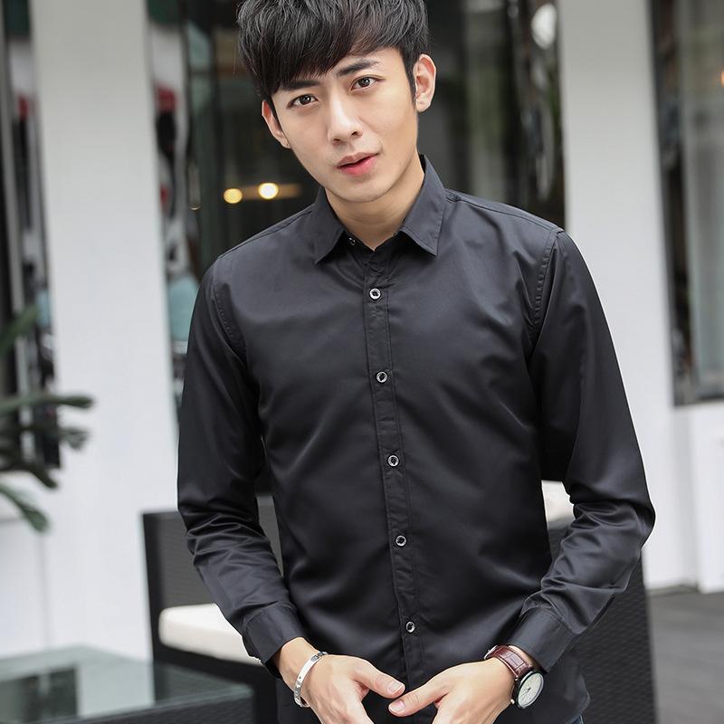 シャツ メンズ 男性用 長袖シャツ スリムフィット 形態安定 無地 春秋 ポリエステル ビジネス カジュアル 黒 白 紺 青 赤 ピンク