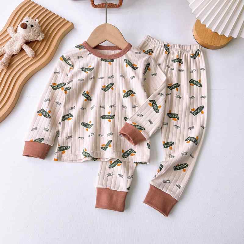 子供用パジャマ 上下セット 綿100% 厚手 キッズ ベビー ボーイズ ガールズ 部屋着 寝巻き かわいい アニマル柄 ストライプ柄 グレー アイボリー 秋冬