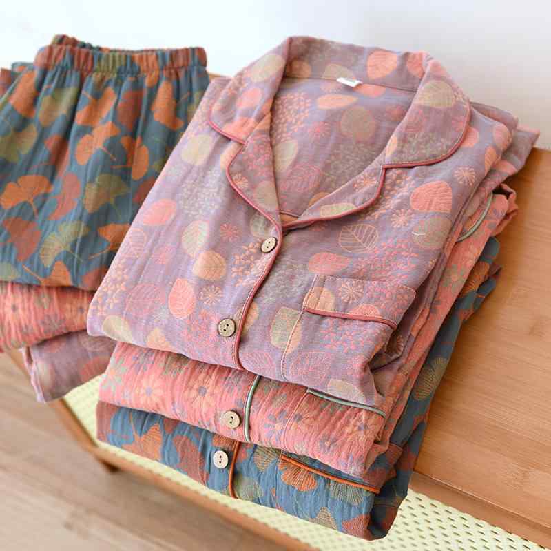 パジャマ レディース 春秋 綿100% ダブルガーゼ 長袖 長ズボン 上下セット ルームウェア 部屋着 寝巻き..