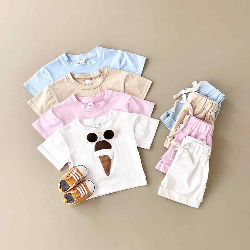 Other - キッズ Tシャツ パンツ 上下セット ベビー服 半袖 丸首 コットン 2点セット 夏物 幼児 普段着 かわいい ブラウン ホワイト ピンク系 ブルー