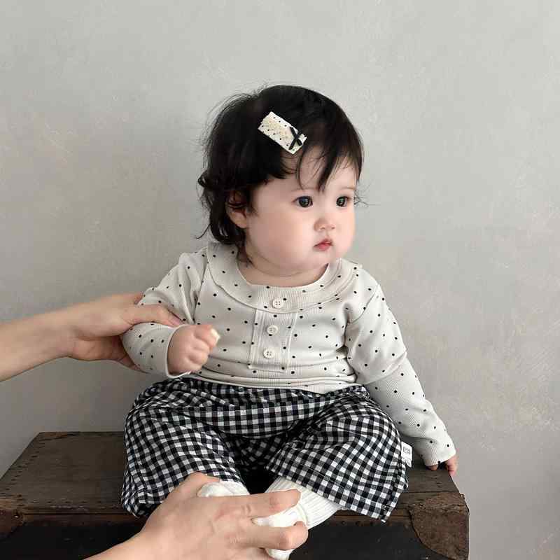 ベビー服 春秋 パンツセット 女の子 チェック柄 サロペット 長袖トップス 2点セット コットン 73 80 90 100 110cm