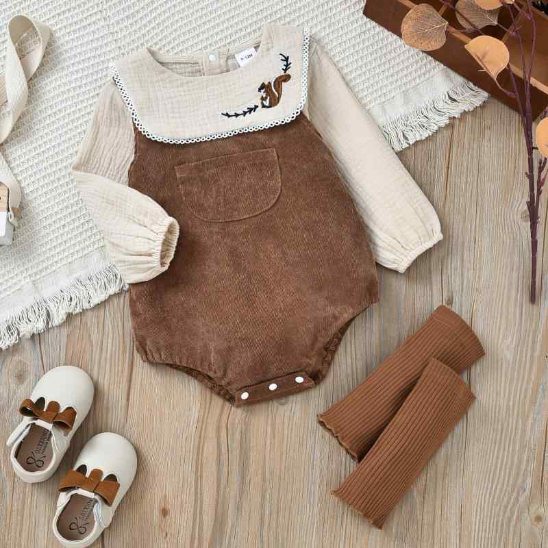 子供服 コーデュロイ長袖トップス パンツ ソックス 3点セットアップ ベビー服 女の子 韓国風 刺繍入り かわいい おしゃれ 普段着 お出かけ 0歳 1歳