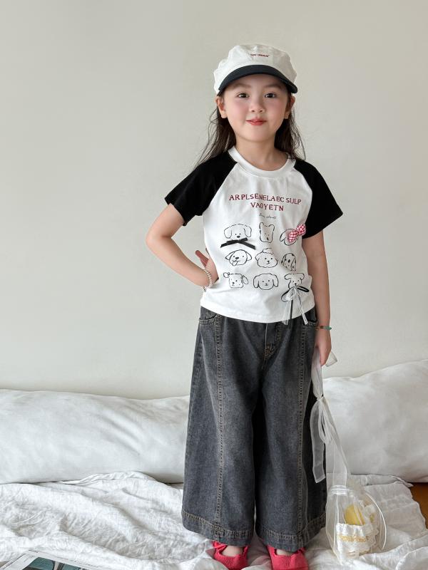 子供服 女の子 夏 セットアップ 薄手 Tシャツ デニムパンツ ベビー服 幼児 かわいい カートゥーン柄 綿95% 韓国風 80cm 90cm 100cm 110cm 120cm 130cm 140cm 150cm