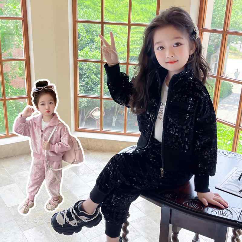・対象: 女の子・スタイル: 韓国風・セット内容: パンツ、トップス・セット枚数: 2枚・対象年齢: 中 ছোট児 (3～8歳、100～140cm)・袖丈: 長袖・パンツ丈: 長ズボン・厚さ: 普通・柄: 無地・素材: 化学繊維・主要素材: ポリエステル 90%・安全等級: B・留め具: ジッパー・カラー: ピンク、ブラック・対応身長: 90cm、100cm、110cm、120cm、130cm、140cm・カテゴリ: 子供用セットアップ
