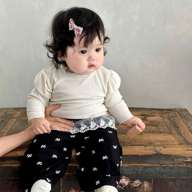 ベビー服 パンツセット 長袖トップス レース フリル 蝶結び ズボン 上下セット 春秋 73 80 90 100cm