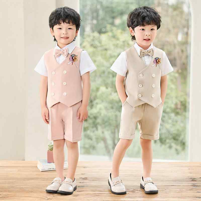 子供用フォーマルスーツ 男の子 半袖シャツ付きベスト 短パン セットアップ 結婚式 発表会 演奏会 入園式 卒園式 誕生日会 七五三 イベント用 ポリエステル 上下セット