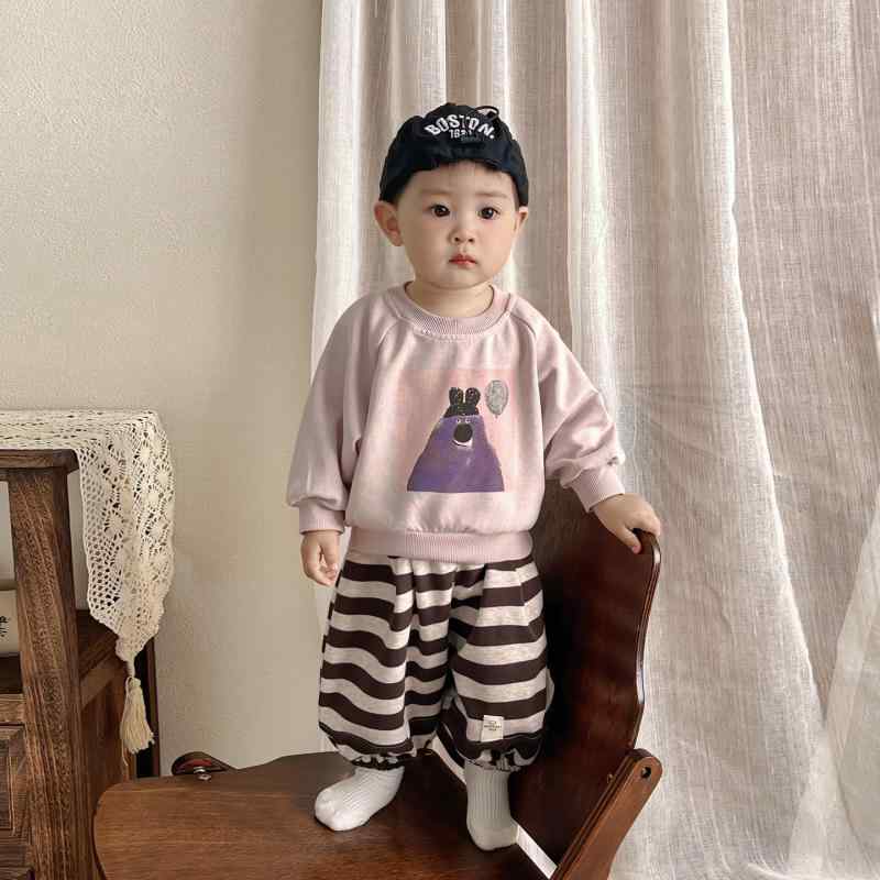 子供用セットアップ 長袖トップス ロングパンツ 2点セット ベビー 男の子 乳幼児 春秋 綿混紡 ストライプ柄 73CM 80cm 90cm 100cm パープル かわいい 普段着