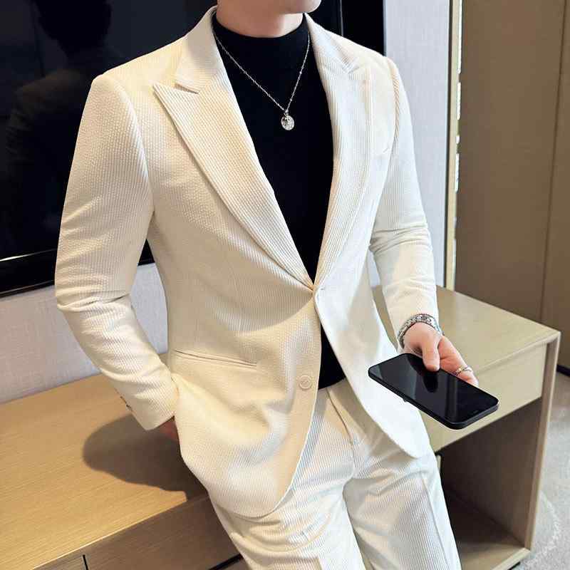 スーツ メンズ 秋冬 コーデュロイ カジュアル スリムフィット 2ピース セットアップ ビジネス オフィス パーティー 厚手 ブラック コーヒー色 ホワイト