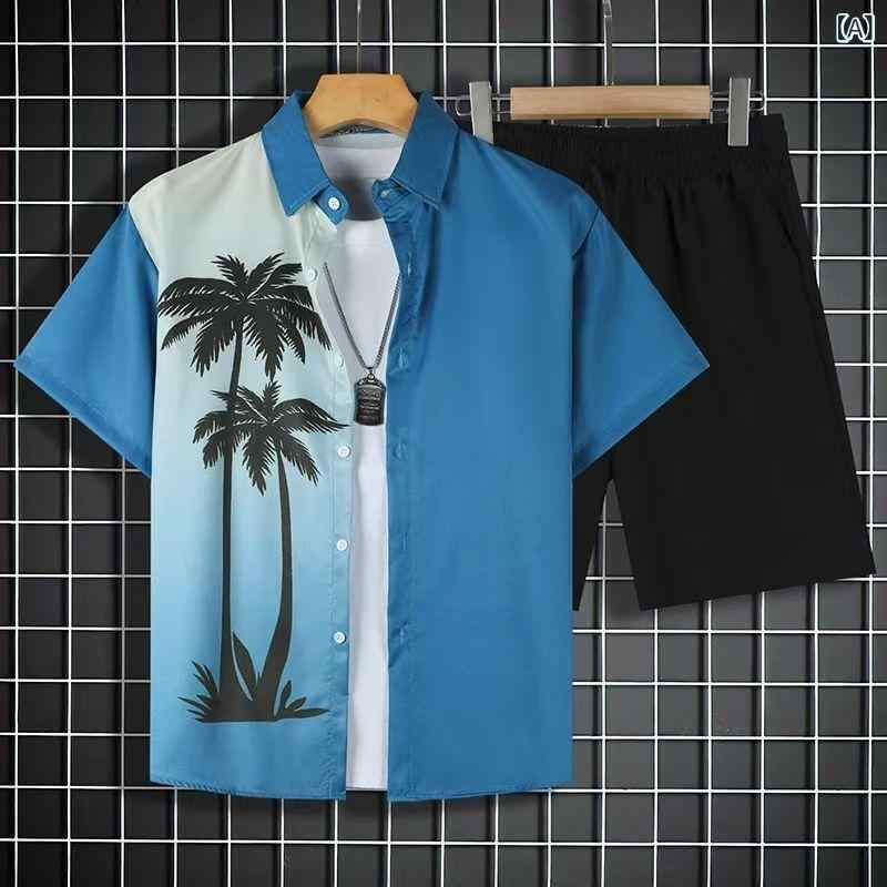 セットアップ メンズ 夏 半袖シャツ 短パン 男性用 アロハシャツ ハーフパンツ リゾート 涼しい 薄手 ゆったり 普段使い カジュアル