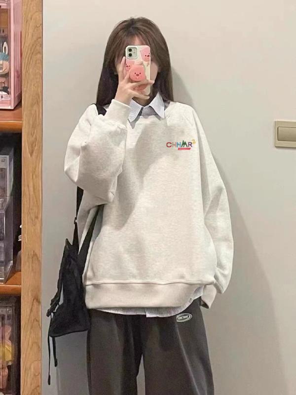 Other - トレーナー レディース 春秋冬 裏起毛 ゆったり 韓国風 アニメプリント ラウンドネック トップス 白灰色