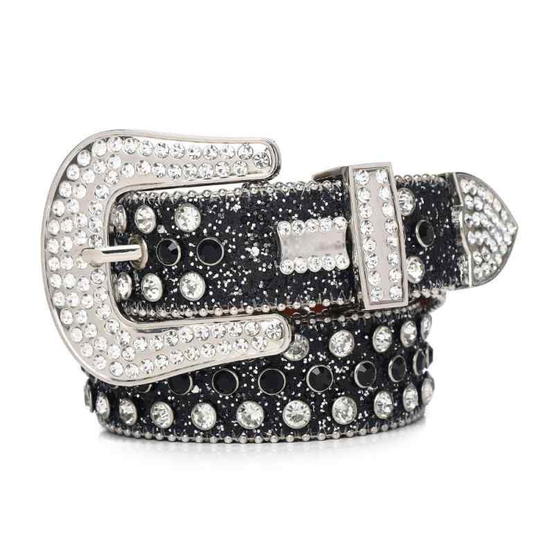 ベルト 男性用 ラインストーン ヒップホップ パンク ストリート デニム ジーンズ PUレザー 合金 針バックル 幅広 120cm 個性派