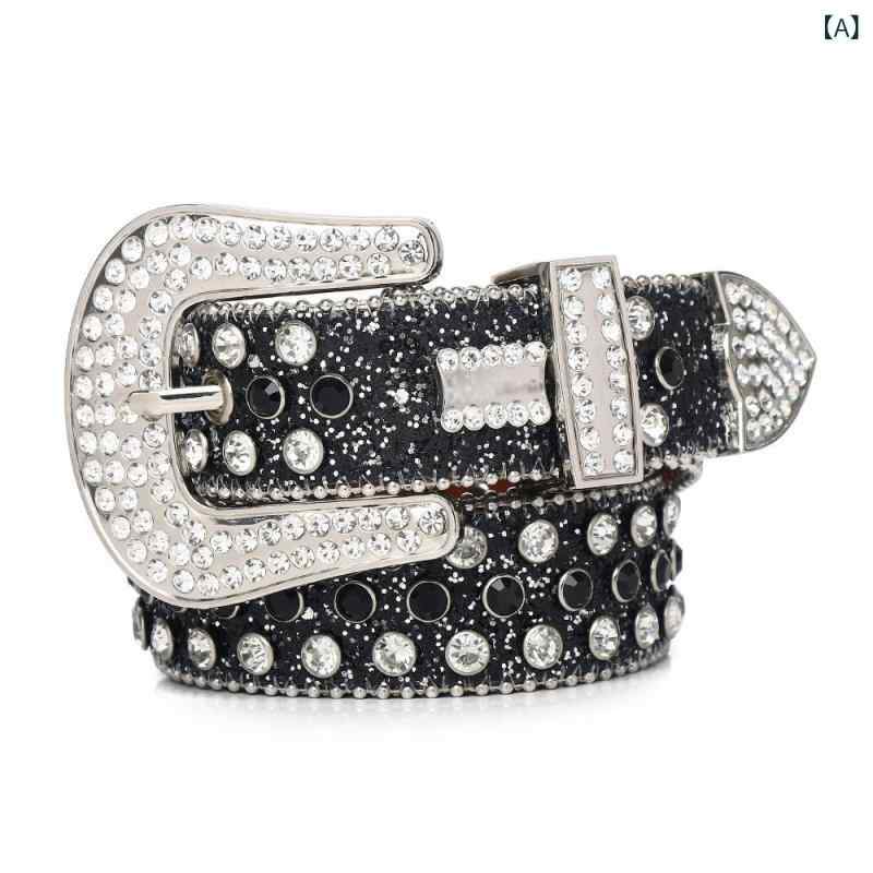 ベルト 男性用 ラインストーン ヒップホップ パンク ストリート デニム ジーンズ PUレザー 合金 針バックル 幅広 120cm 個性派