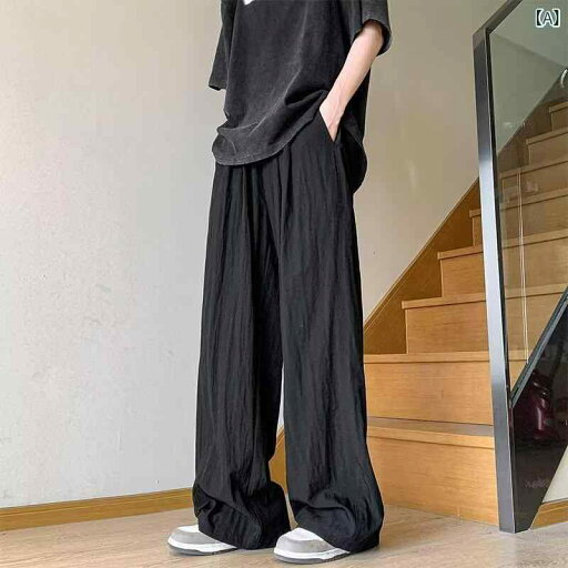 パンツ 男性用 イージーパンツ 薄手 速乾性 スポーツ ウェア ゆったり ストレートパンツ ロングパンツ スポーティ カジュアル 普段使い ブラック 杏色 深灰