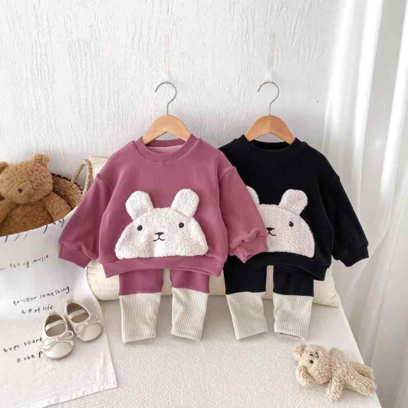Other - 子供用スウェットパンツ 上下セット くま柄 裏起毛 秋冬 ベビー服 幼児 かわいい 配色トップス 長ズボン 2点セット 73CM 80cm 90cm 100cm 110cm ブラック ピンク系 綿