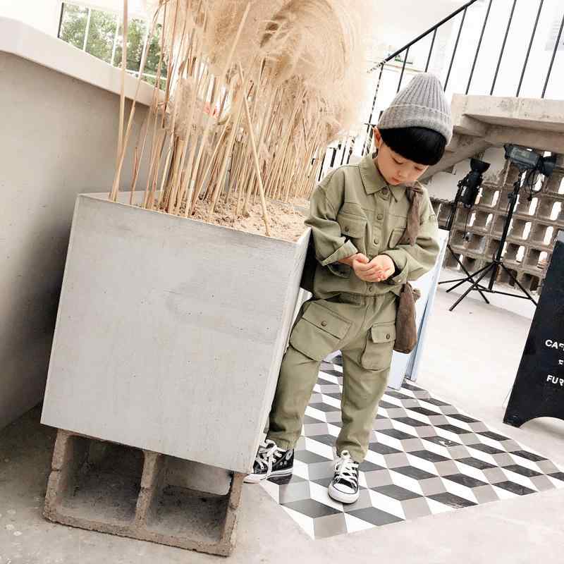 キッズ セットアップ 春秋 長袖 綿 上下セット 男の子 子供服 ワークスタイル 80 90 100 110 120 130cm 無地 アプリコット グレーグリーン
