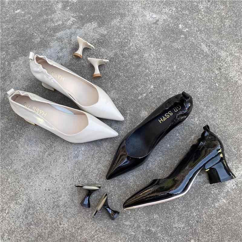 パンプス レディース 韓国風 ポインテッドトゥ チャンキーヒール オフィス 仕事用 フォーマル ハイヒール 黒 白 春夏 秋冬