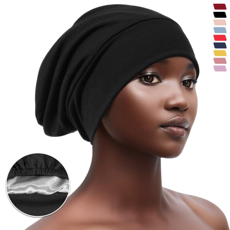 ナイトキャップ レディース ヘアケア 帽子 サテン シルク 無地 かわいい おしゃれ 就寝用 接触冷感 紫..