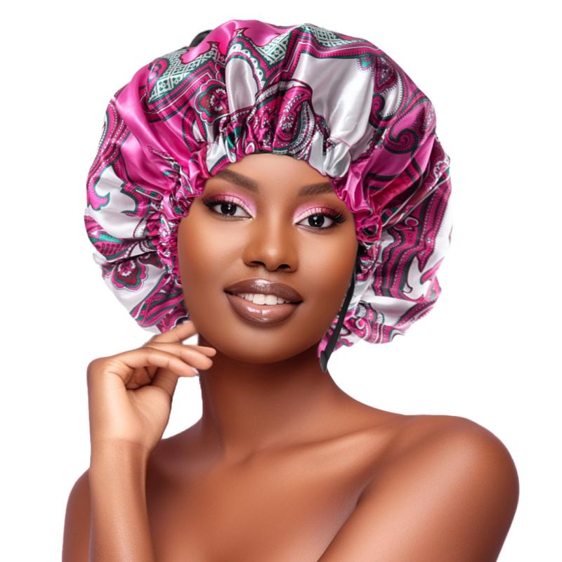 帽子 レディース ヘアキャップ 調節可能 プリント柄 ナイトキャップ サテン裏地 幅広ヘム 通気性 遮光性 ファッション OLスタイル 普段使い