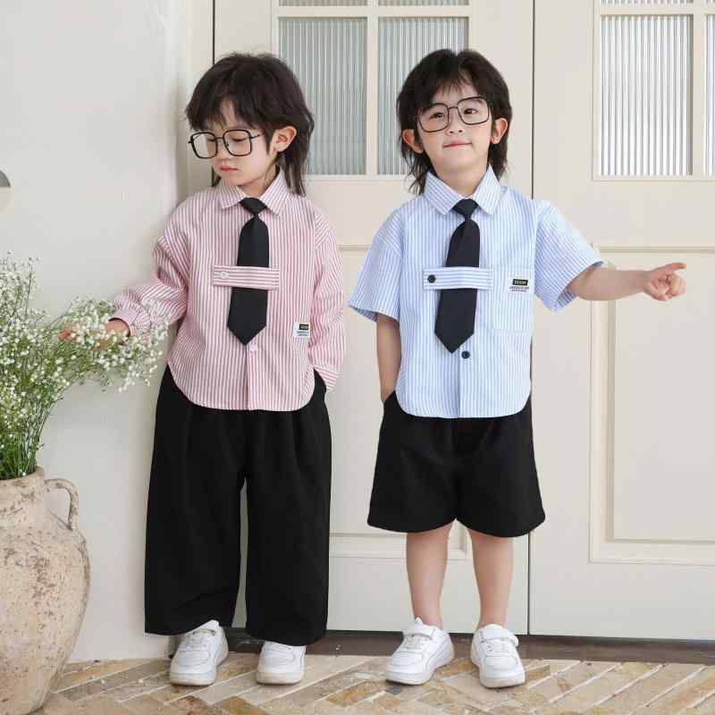 Other - シャツ キッズ 男の子 フォーマル 半袖 長袖 ストライプ柄 春夏 子供服 上下セット 発表会 演奏会 100 110 120 130 140 150 160 170cm