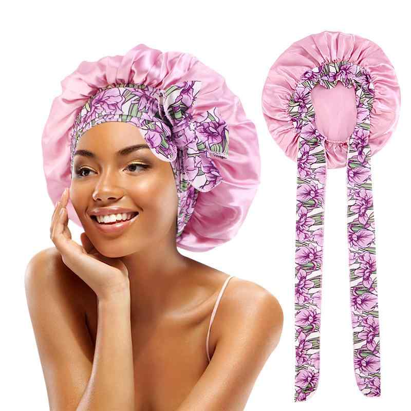 帽子 レディース ターバン サテン 民族風プリント リボン スカーフキャップ ヘアケア 宝藍 ブラック グ..