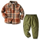 子供用セットアップ 格子柄シャツ & パンツ 厚手 男児向け 2点セット 春秋 普段着 90cm 100cm 110cm 120cm 130cm