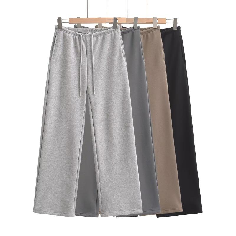 Cropped Pants - スウェットパンツ レディース 秋冬 裏起毛 ストレートパンツ カジュアルパンツ 伸縮性 ハイウエスト ゆったり 普段使い 部屋着 ブラック グレー系 カーキ アメカジ ストリート