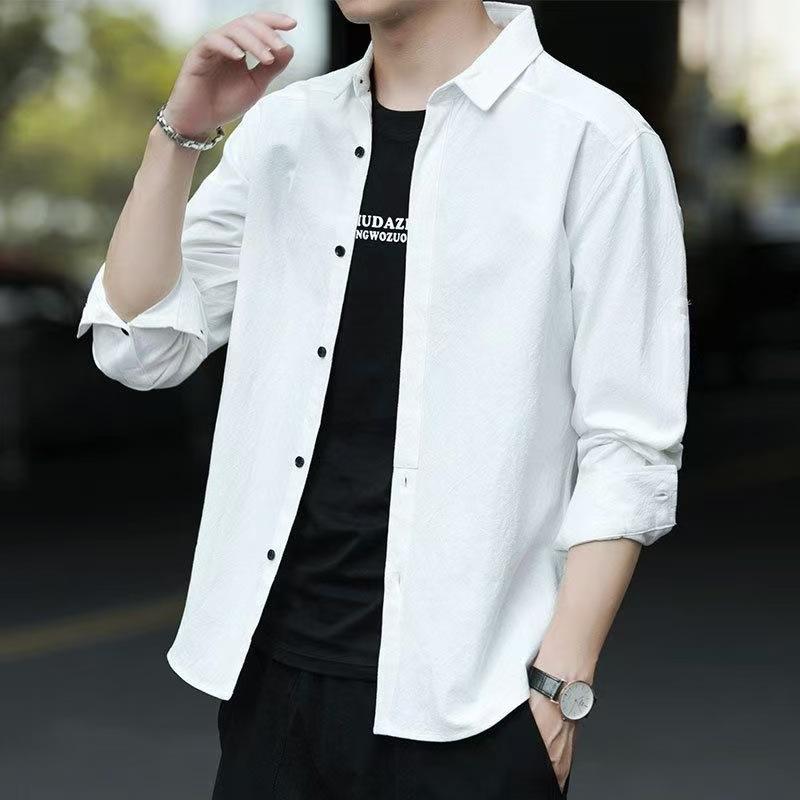 ・カテゴリ: シャツ・スタイル: 韓国風・素材: 綿100%・柄: 無地・袖丈: 長袖・ネックライン: 襟付き・カラー: グレー, カーキ, ブラック, ホワイト, ライトブルー・サイズ: M, L, XL, XXL, XXXL, XXXXL・対象: 青少年, 成人・タイプ: カーディガン・フィット: スリム