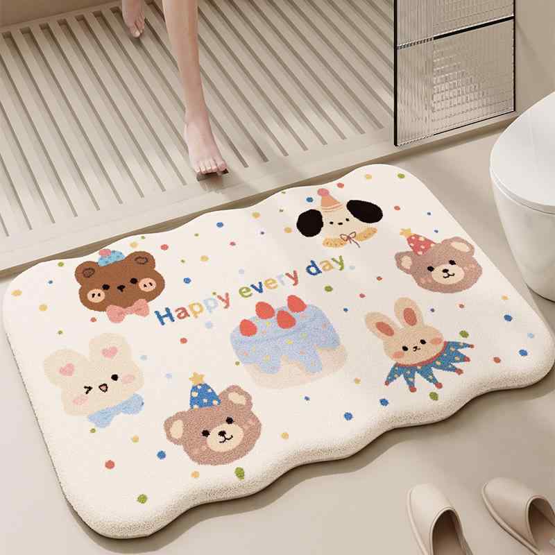 マット レディース 浴室マット 玄関マット かわいい 動物柄 吸水 速乾 防滑 厚手 ポリエステル 柔らか..