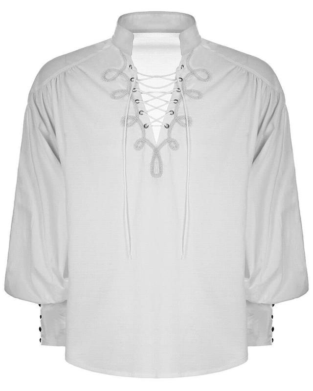 シャツ メンズ 男性用 トップス 長袖 リネン混紡 無地 スタンドカラー ポケット飾り 黒 白 春夏 カジュアル