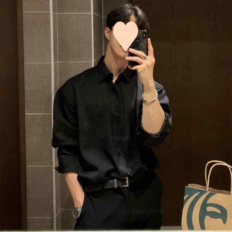 シャツ メンズ 男性用 長袖 無地 ポリエステル トップス ルーズフィット ビッグシルエット 白 黒 灰色 カジュアル シンプル ベーシック