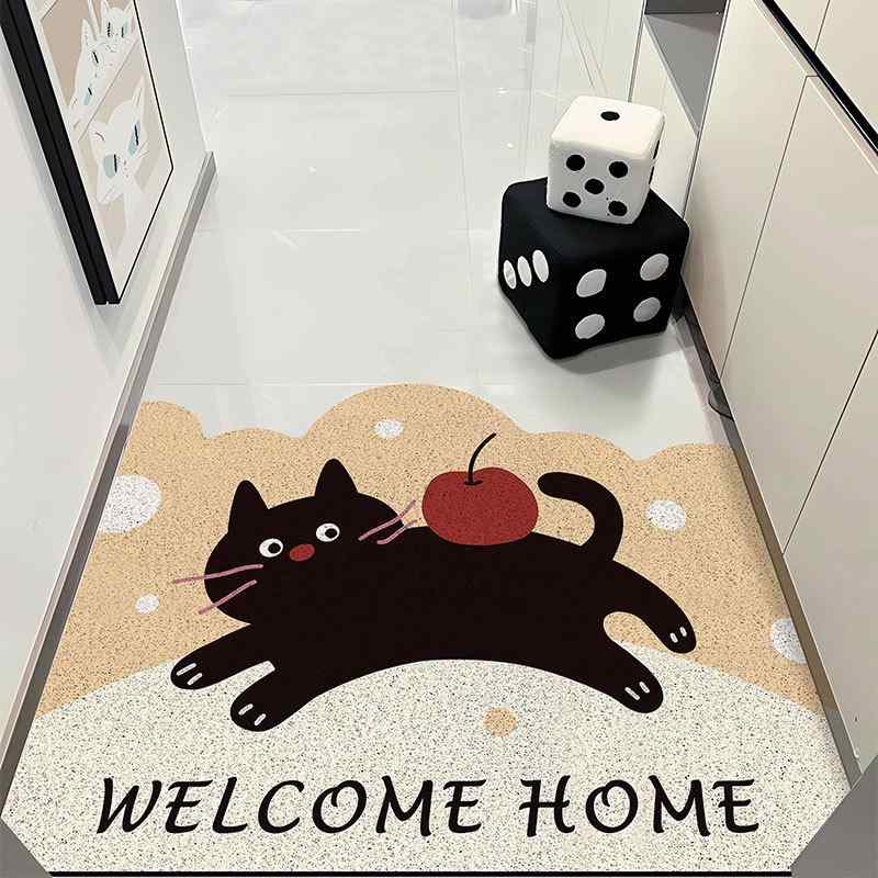 玄関マット ドアマット 犬柄 シルク調 PVC素材 防滑 耐摩耗 カット可能 水洗い可 かわいい カートゥー..