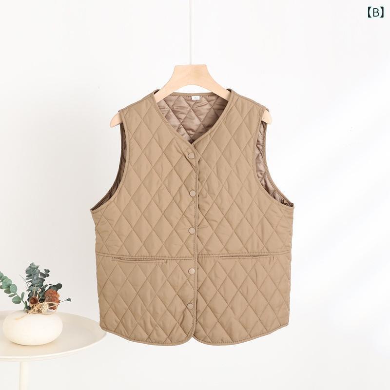 ダウンベスト レディース 軽量 Vネック 暖か インナーベスト アウター ベスト チョッキ 無地 ポリエステル ブラック カーキ ベージュ 大きいサイズ ゆったり 3XL 4XL 5XL