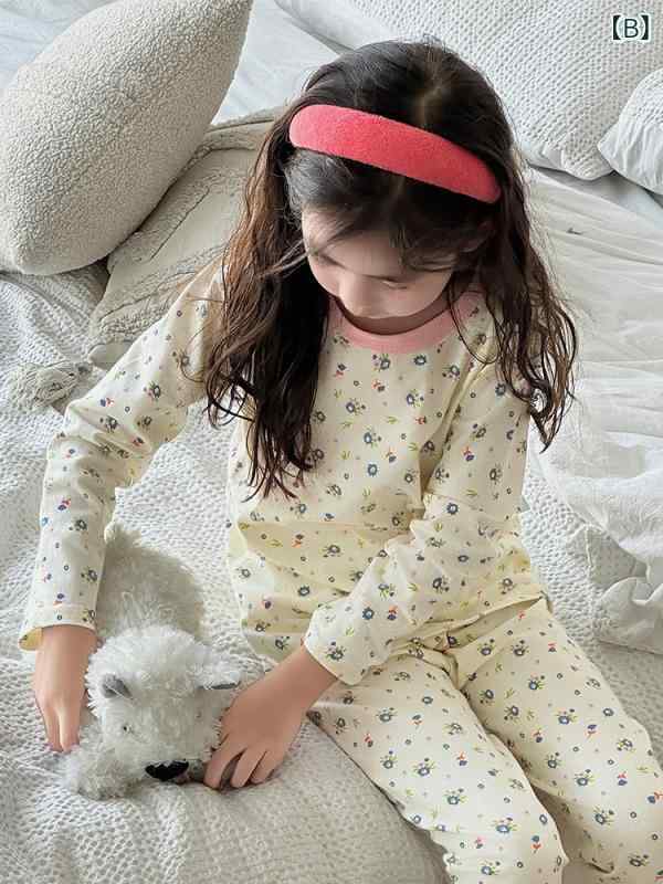 子供用パジャマ 子供用ルームウェア 子供用インナー 上下セット ライクラ綿100% かわいい柄 プリント コットン 秋冬 保温 伸縮性 通園 幼稚園 保育園 小学生 3