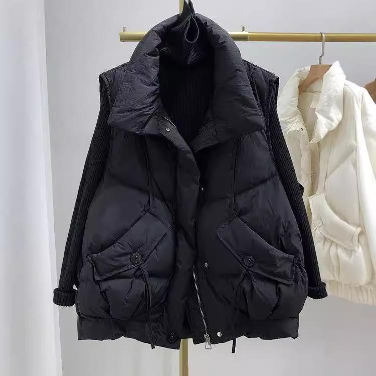 ダウンベスト レディース 中綿入り ショート丈 ゆったり アウター ノースリーブ トップス 立ち襟 ポケ..