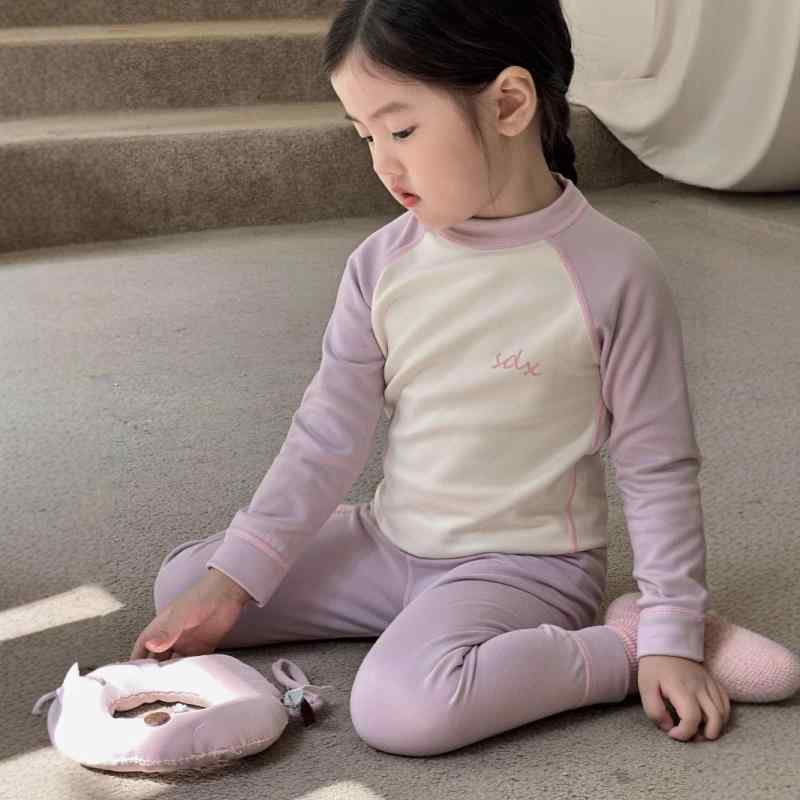 子供用インナー 春秋冬 裏起毛 あったか パジャマ 上下セット 男の子 女の子 トップス ボトムス 部屋着 ルームウェア ポリエステル ピンク系 グレー 紺色 パープル グリーン