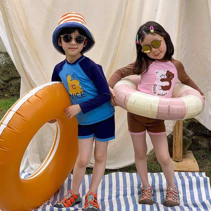子供 泳衣 男の子 女の子 防晒 速干 長袖 ビキニ 分体 セット 韓流 スタイル 純色 カード プリント 高伸縮 小清新 デザイン ポリエステル 素材 85 フィット ポリエステル 裏地 100 フィット ランニング フィットネス トレンド スイミ