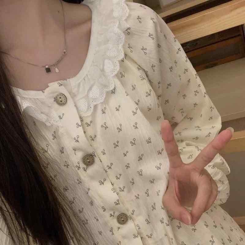 パジャマ レディース 春秋 薄手 INS風 レース 花柄 ゆったり 韓国風 かわいい 長袖 ホームウェア 部屋着 ポリエステル セットアップ 上下セット