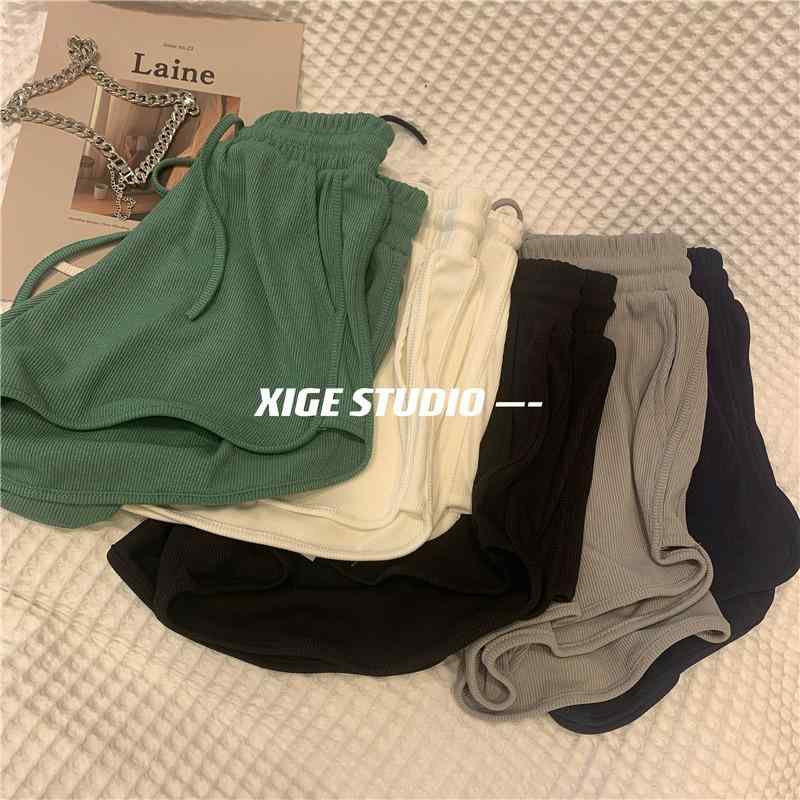 Cropped Pants - パンツ レディース 部屋着 接触冷感 ショートパンツ ルームウェア ワイド 薄手 ハイウエスト 短パン 春夏 韓国風 スポーツ カジュアル ゆったり 白 緑 黒 紺 灰色