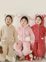 子供用パジャマ 上下セット 女児 ホームウェア 厚手 ポリエステル ピンク系 カーキ色 イチゴ柄 かわいい 暖かい 冬