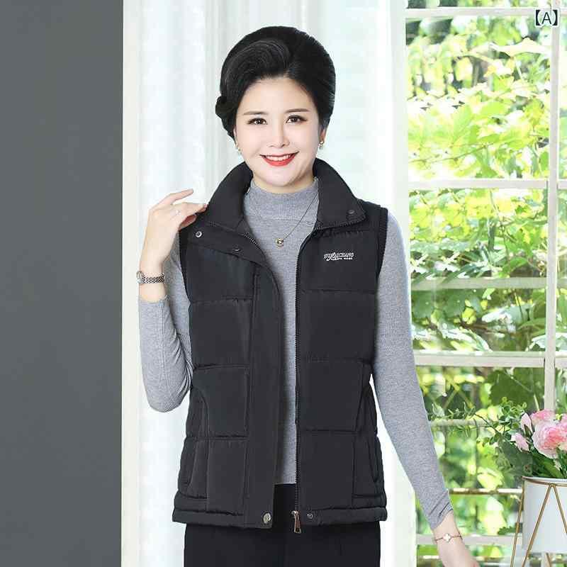 ベスト レディース 大きいサイズ 中高年向け ダウン風 チョッキ 秋冬 シニア 婦人服 ゆったり あったか ポケット付き ブラック レッド ワインレッド