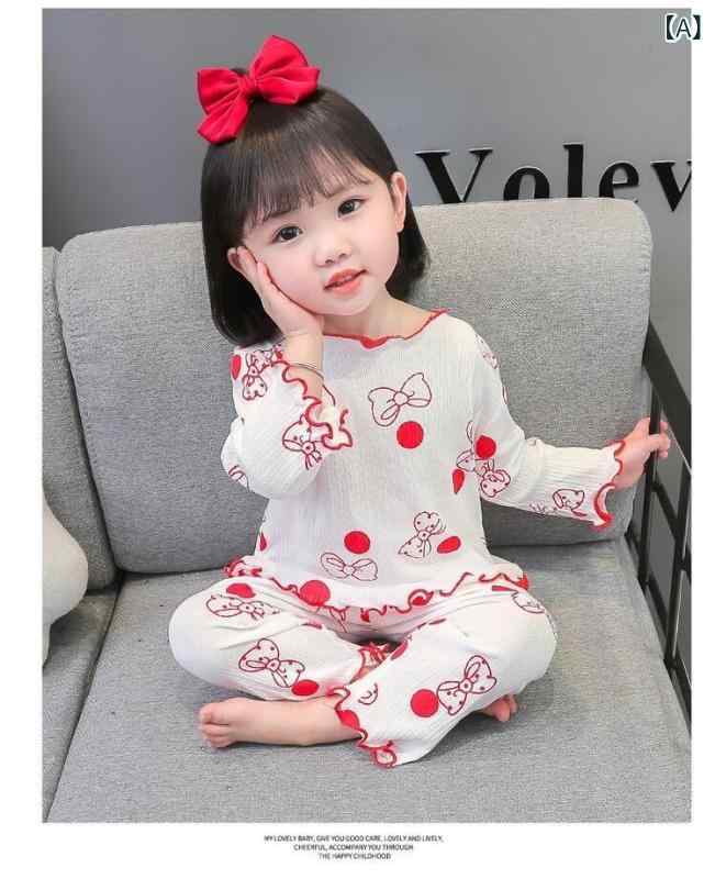 子供用パジャマ 春秋 キッズ ガールズ セットアップ 快適 かわいい 水玉模様 ホー...