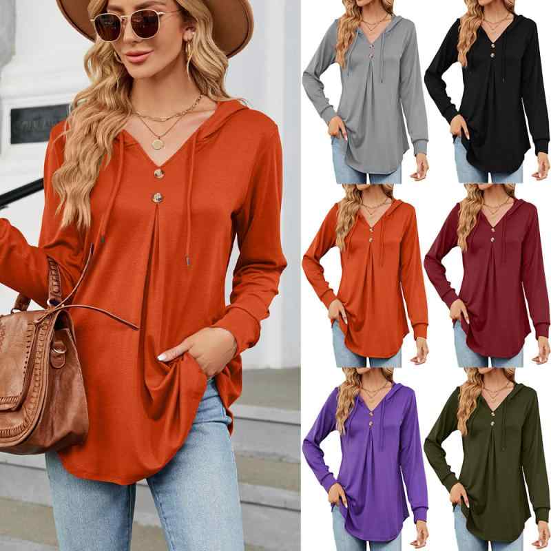 Tシャツ レディース Vネック 長袖 プルオーバー チュニック丈 カットソー 秋冬 ゆったり 無地 綿混 暖か カジュアル 黒 グレー