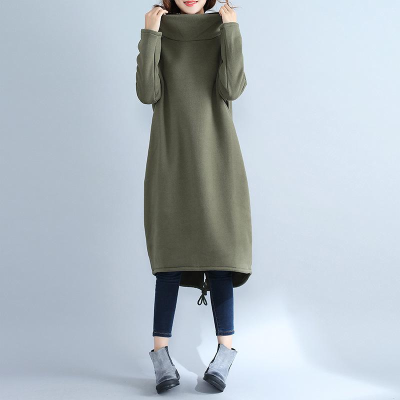 ワンピース レディース 秋冬 高めネック 長袖 スウェットワンピース ゆったり チュニック 膝丈 ミディアム丈 無地 カジュアル 部屋着 ..