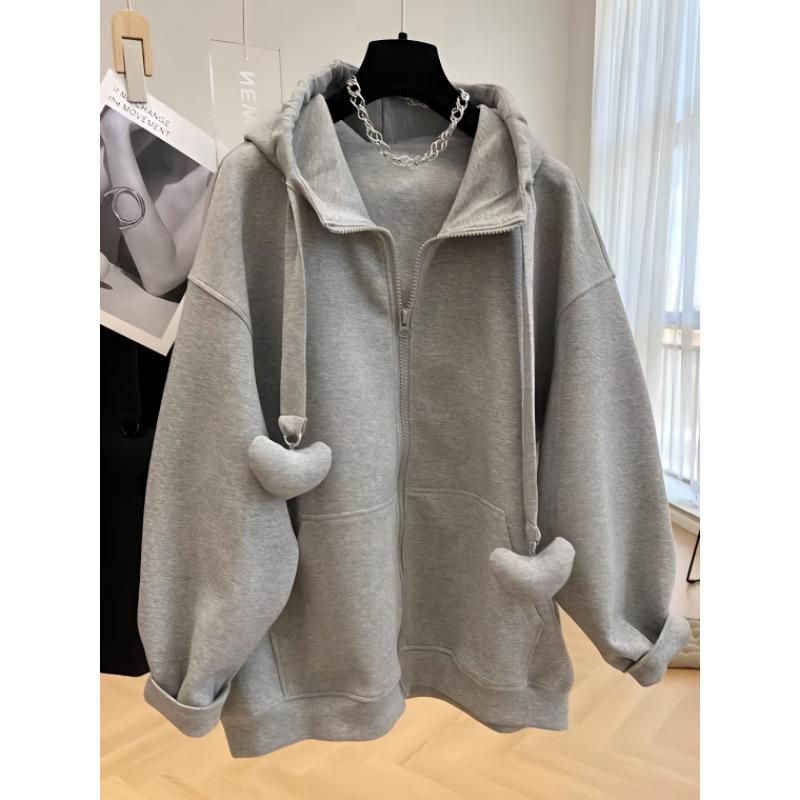 パーカー レディース 大きいサイズ フード付き 長袖 灰色 黒色 カーキ色 ゆったり 婦人服 ポリエステル 秋冬