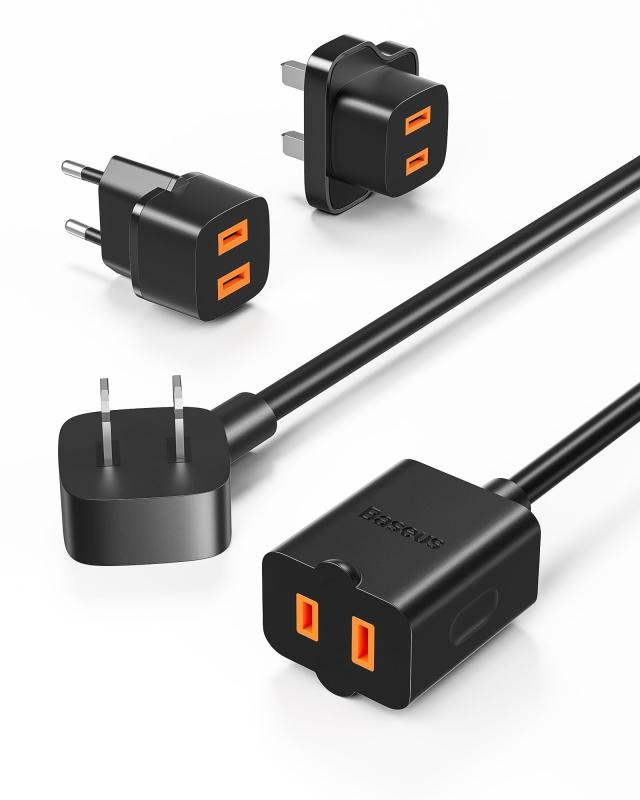 Baseus 海外変換プラグ 延長コード 電源変換アダプター コンセント 変換 「JP+EU+UKプラグ付属/日本・アメリカ・ヨーロッパ・イギリス・香港等の地域に対応/海外旅行用」 マルチ変換プラグ A/B