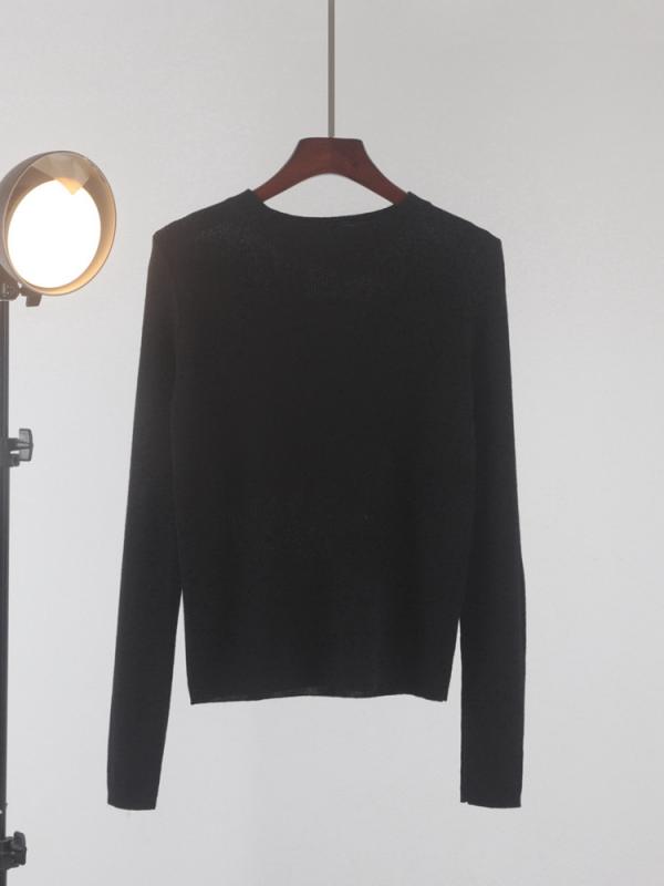 ニット レディース 長袖 薄手 トップス プルオーバー カットソー インナー ショート丈 タイト 無地 春..